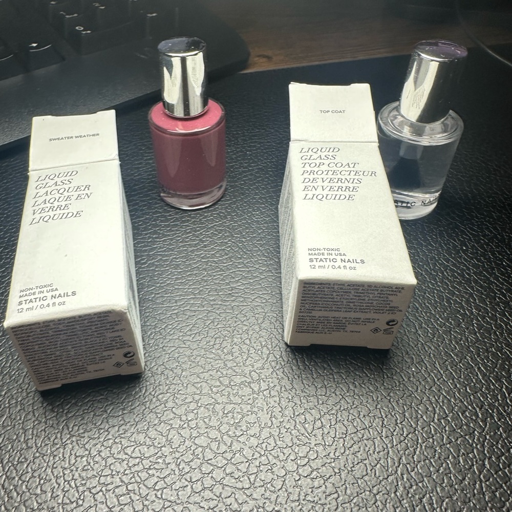 ❤️ NIB 2 Static Nails LIQUID GLASS Nail Polish Sweater Weather & clear Top Coat!